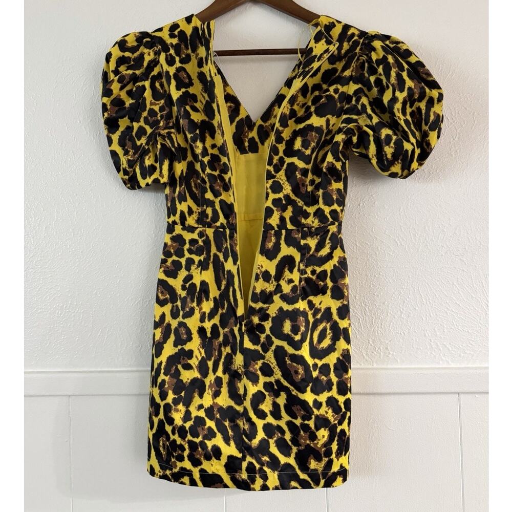 Endless Rose Leopard Print Puff Sleeve Mini Dress XS NWT V Neck Bodycon - Picture 9 of 9